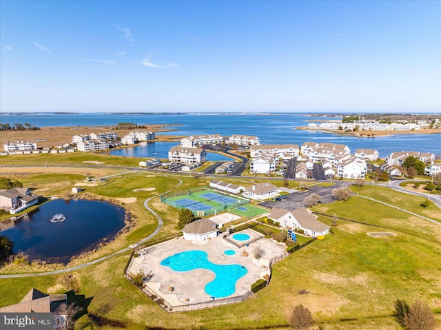 aerial view with a water view