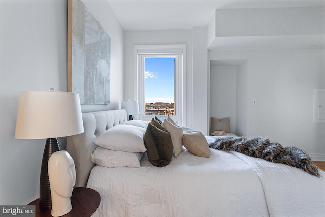 bedroom with hardwood / wood-style floors