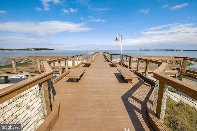 dock area featuring a water view