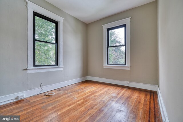 spare room with baseboards and wood-type flooring