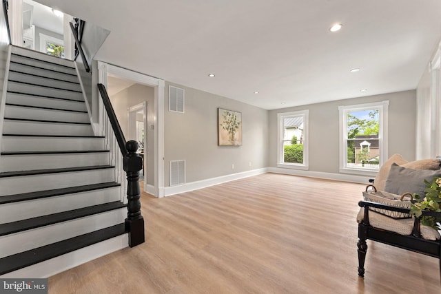 interior space with light hardwood / wood-style flooring