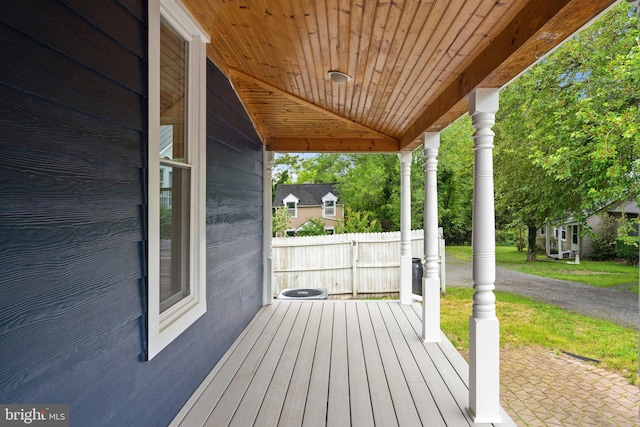 wooden terrace with covered porch