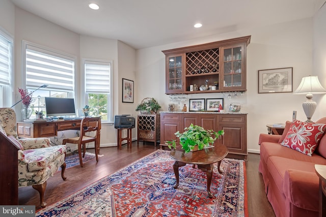 living room featuring dark hardwood / wood-style floors