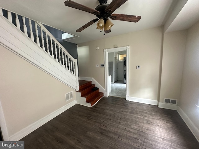 foyer entrance featuring ceiling fan and dark hardwood / wood-style flooring