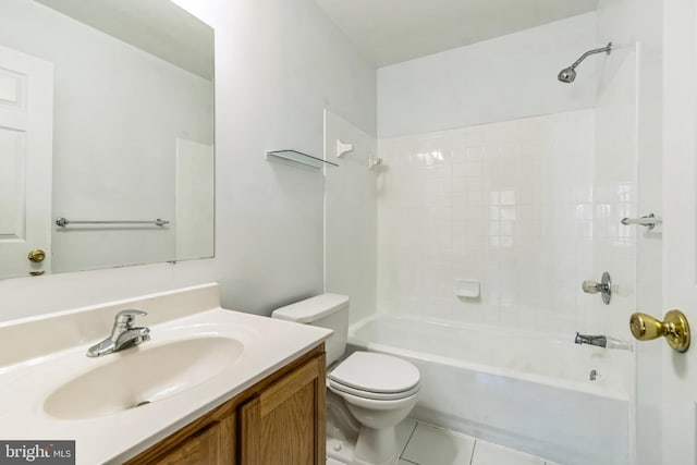 full bathroom with vanity, toilet, tile patterned floors, and bathing tub / shower combination