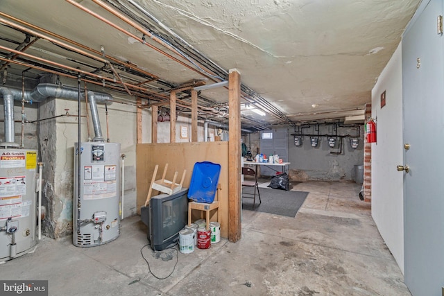 basement featuring gas water heater