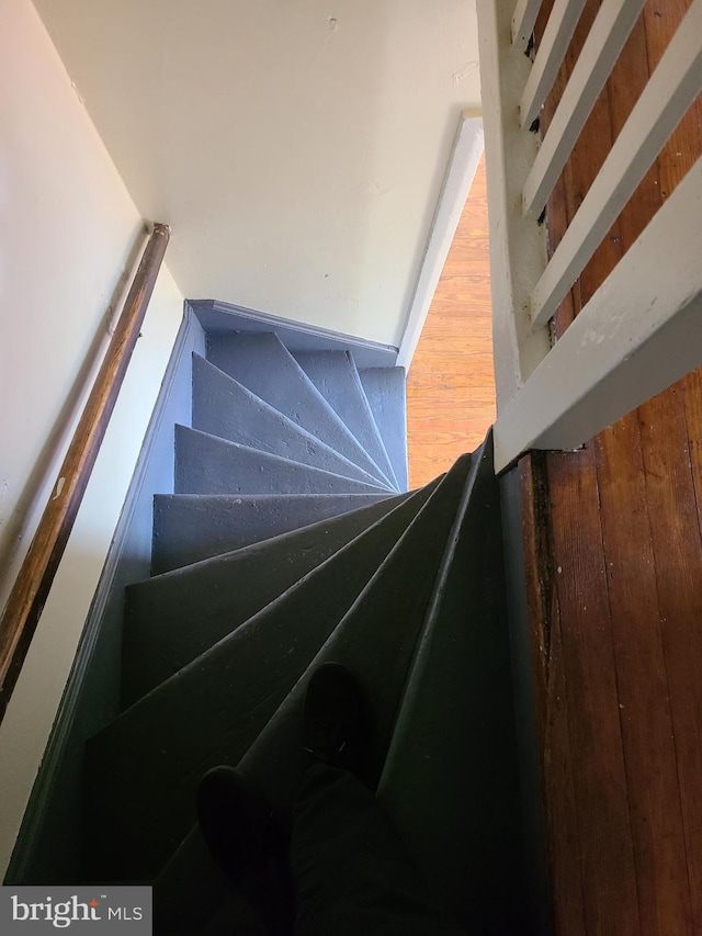 stairs with hardwood / wood-style flooring