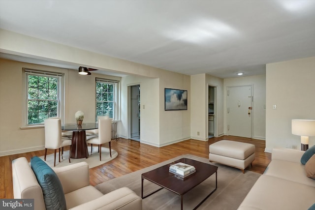 living room with hardwood / wood-style floors