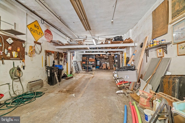 basement featuring a workshop area