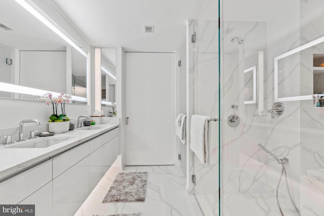 925 H St NW Unit 901/902, Washington, DC 20001 - full bathroom featuring a marble finish shower and double vanity