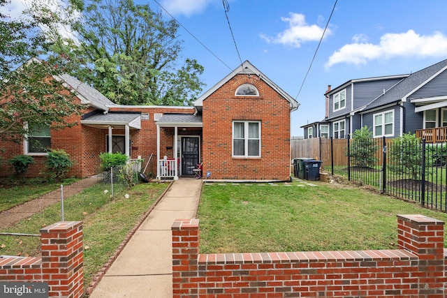 bungalow with a front lawn