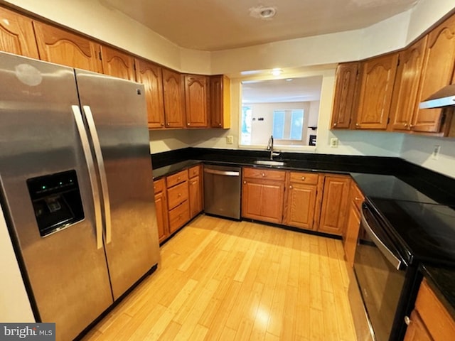 kitchen featuring sink, light hardwood / wood-style flooring, and stainless steel appliances