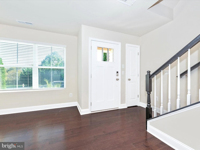 foyer entrance featuring dark wood-type flooring and a wealth of natural light