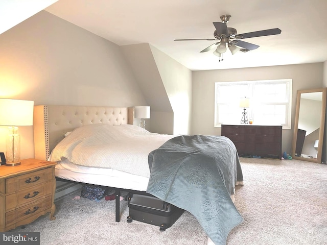 bedroom featuring ceiling fan and carpet floors