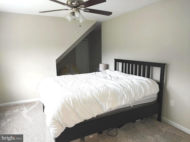 bedroom featuring carpet flooring and ceiling fan