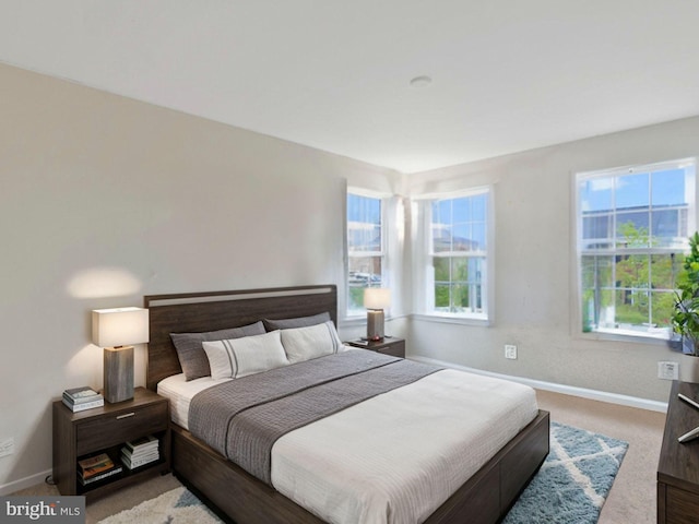 bedroom with multiple windows and carpet floors