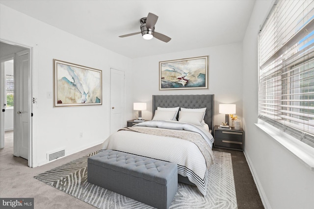 bedroom with carpet floors and ceiling fan