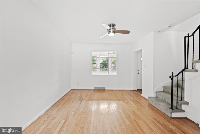 413 36th St NE, Washington, DC 20019 - interior space featuring visible vents, baseboards, stairway, a ceiling fan, and wood-type flooring