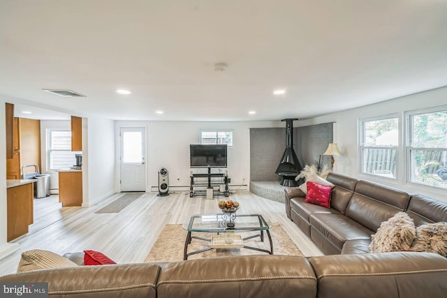 living room with light wood-type flooring and a wealth of natural light