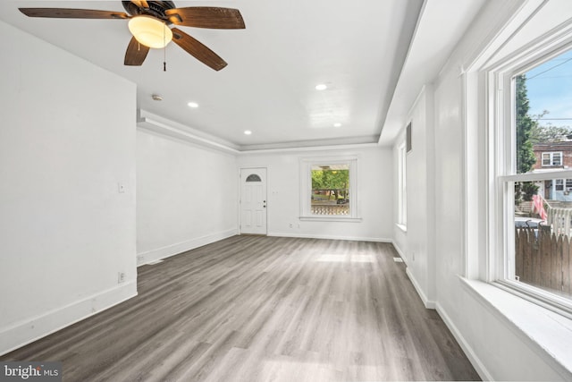 interior space featuring light wood-type flooring and ceiling fan