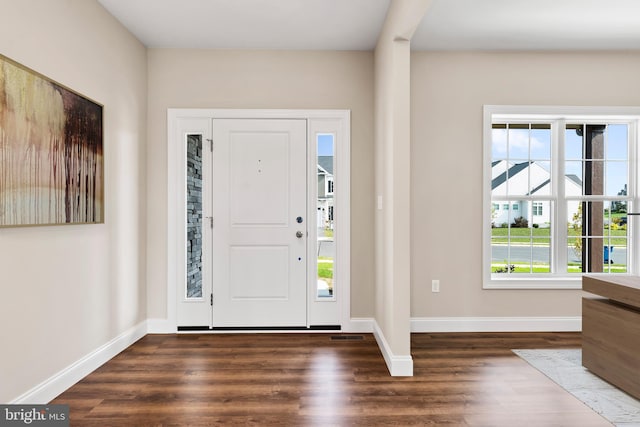 entrance foyer featuring dark hardwood / wood-style floors and a healthy amount of sunlight