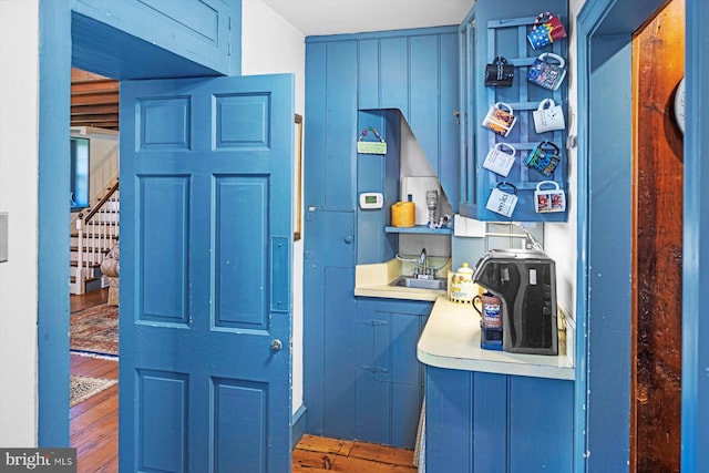 interior space with sink and wood-type flooring