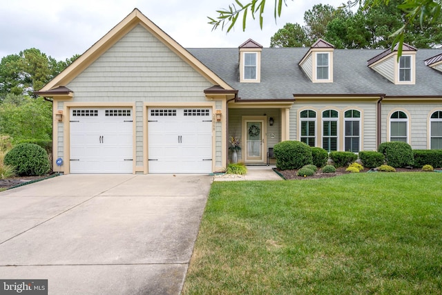 view of front facade featuring a front lawn and a garage