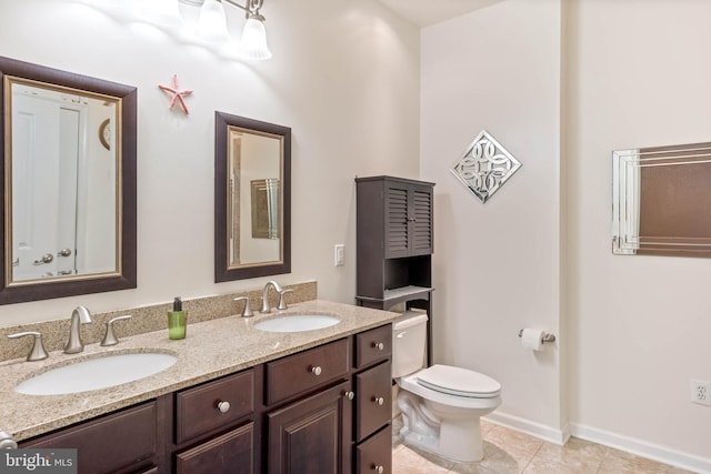 bathroom featuring tile patterned flooring, vanity, and toilet