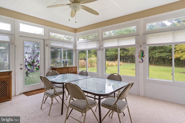 sunroom featuring a wealth of natural light and ceiling fan