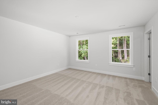 spare room featuring light colored carpet