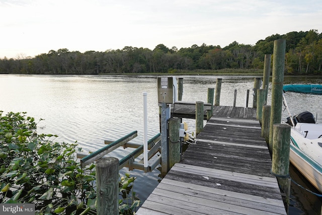 view of dock featuring a water view