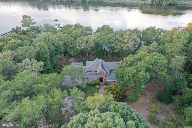 aerial view featuring a water view