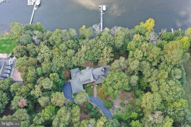 aerial view featuring a water view