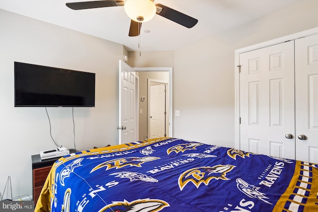 bedroom with a closet and ceiling fan