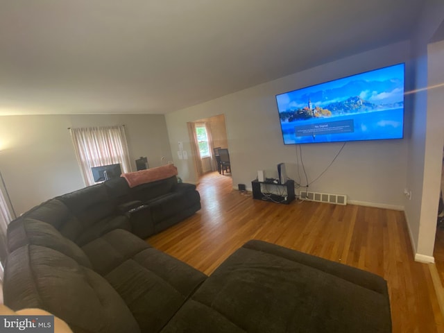 living room with hardwood / wood-style flooring