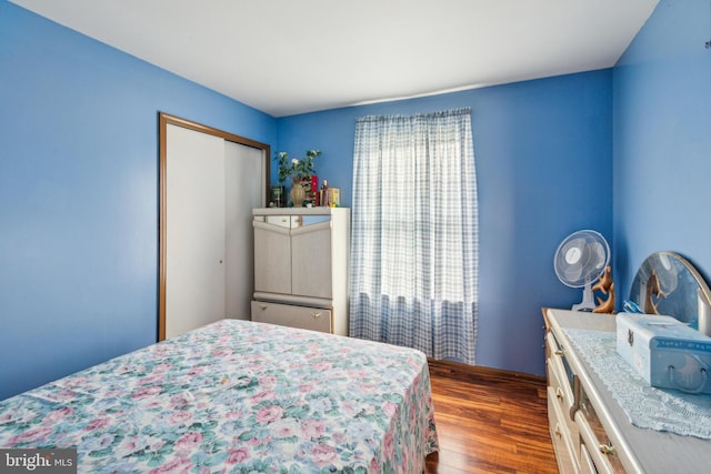 bedroom with a closet and hardwood / wood-style floors