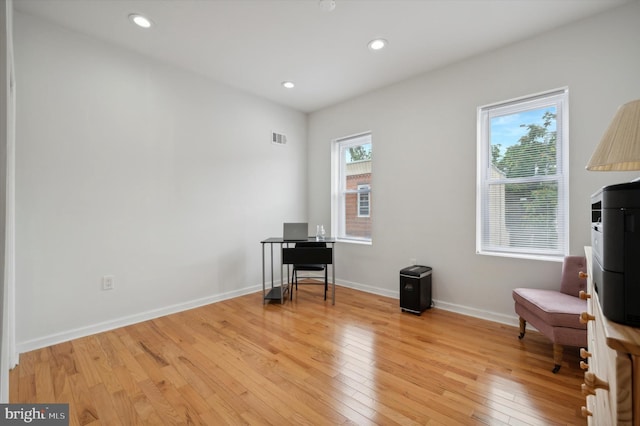 sitting room featuring a wealth of natural light and light wood-type flooring