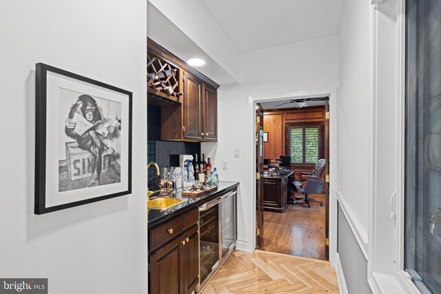 hallway featuring light parquet flooring