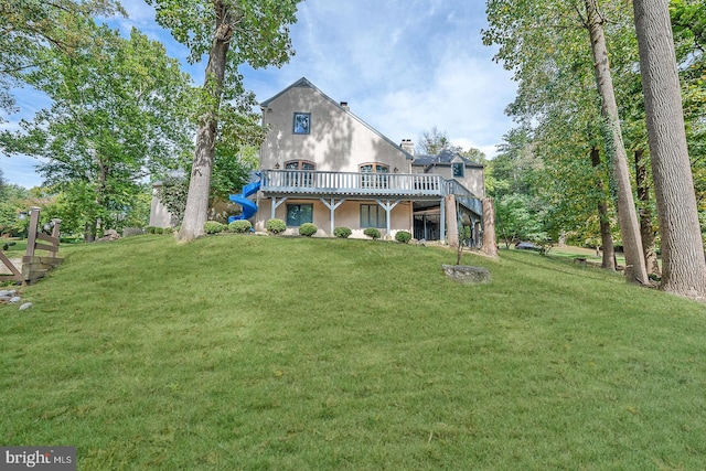 view of yard featuring a wooden deck