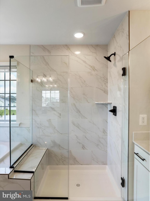 118 Pawn Ct, Winchester, VA 22602 - bathroom featuring a marble finish shower, vanity, and recessed lighting