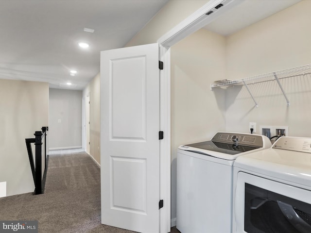 118 Pawn Ct, Winchester, VA 22602 - laundry area with separate washer and dryer, dark carpet, recessed lighting, and baseboards