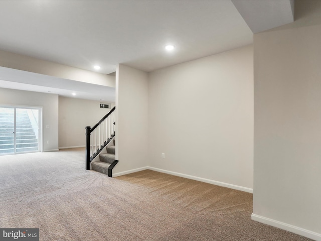 118 Pawn Ct, Winchester, VA 22602 - below grade area with carpet, baseboards, stairs, and recessed lighting
