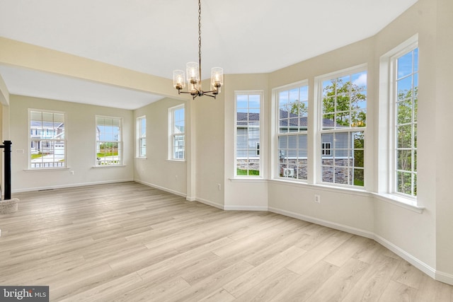 118 Pawn Ct, Winchester, VA 22602 - unfurnished dining area with a chandelier, light wood finished floors, and baseboards
