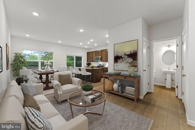 living room with hardwood / wood-style flooring