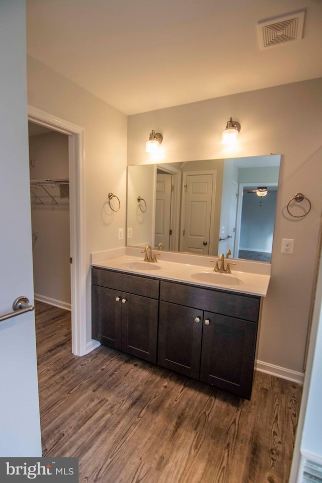 bathroom featuring vanity and wood-type flooring