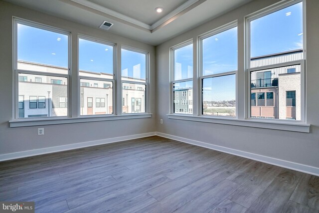 spare room featuring plenty of natural light and dark hardwood / wood-style floors