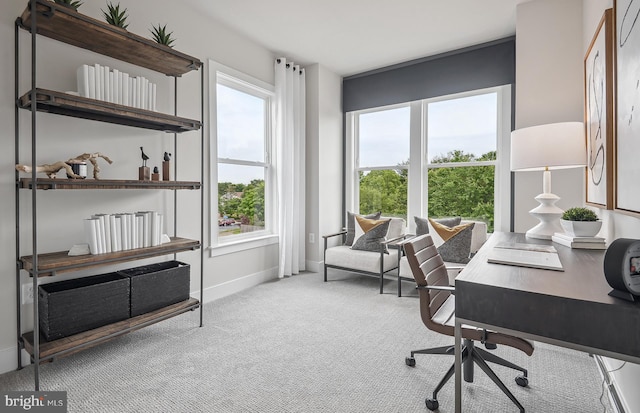 view of carpeted home office