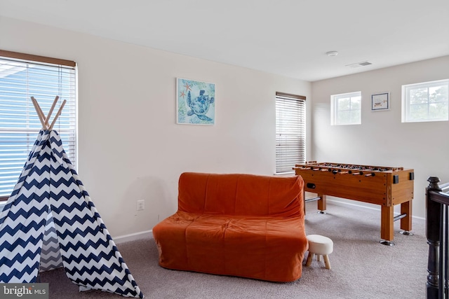 game room featuring carpet flooring