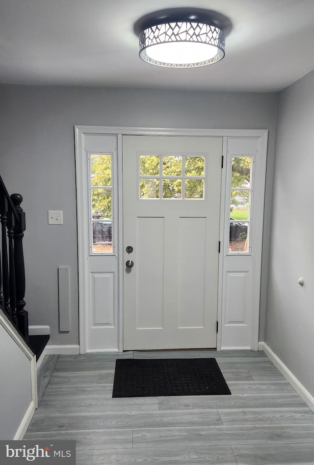 interior space with light hardwood / wood-style flooring