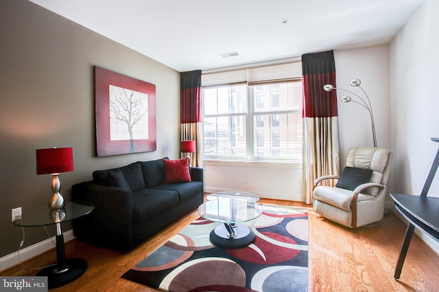 living room with hardwood / wood-style flooring